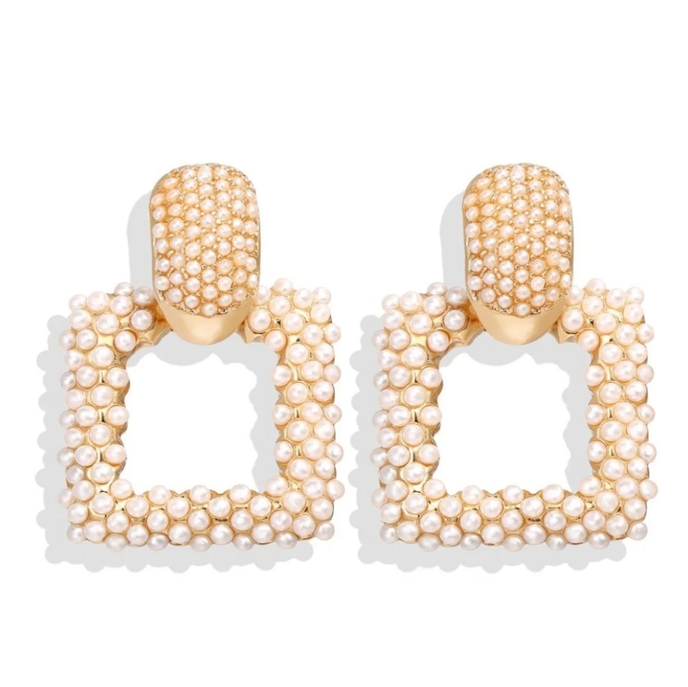 Pearl Square Drop Earrings